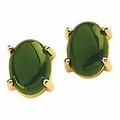 14K Yellow 8x6 Cab Genuine Jade Earrings